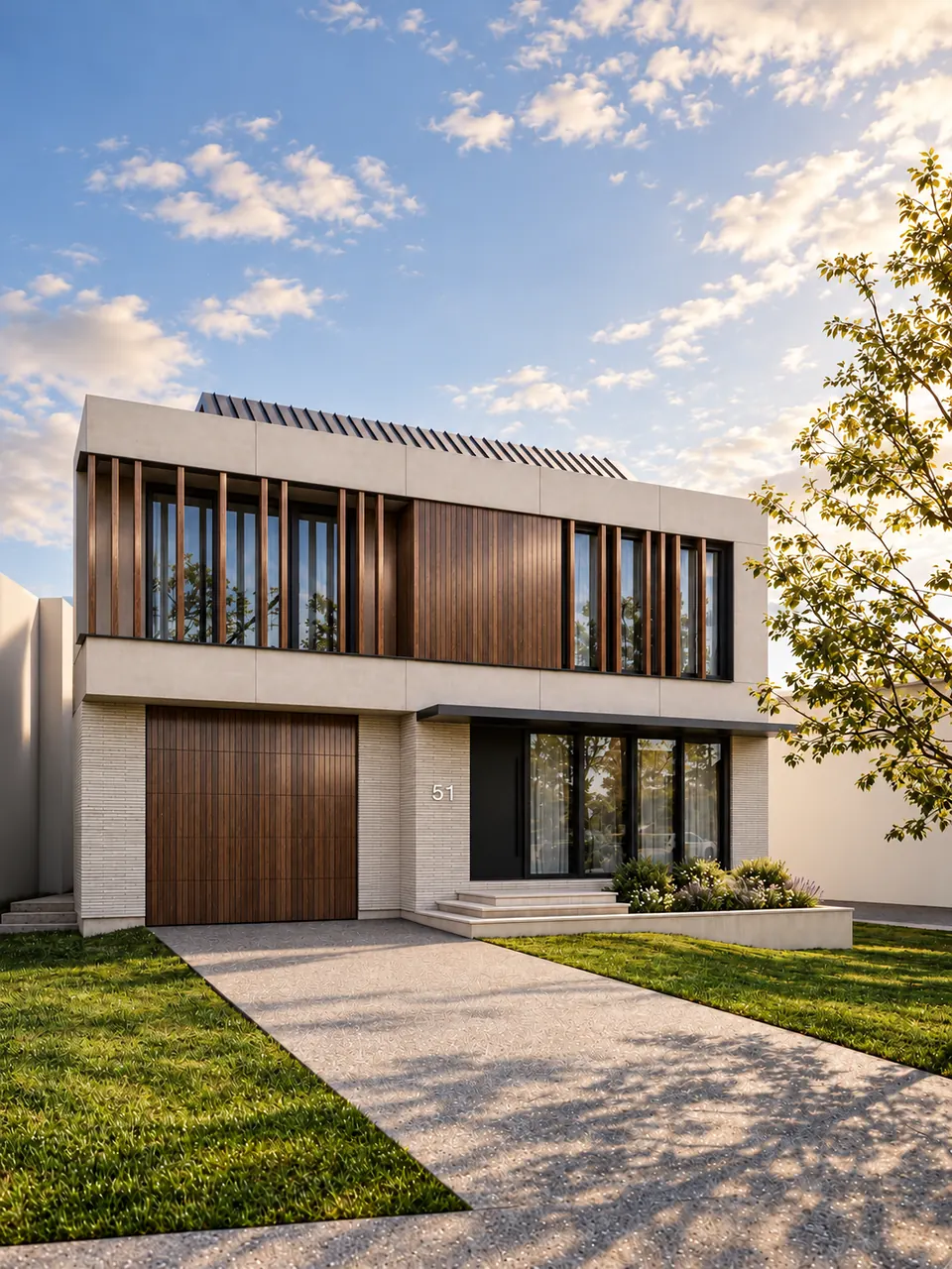 Limestone house with a timber screen