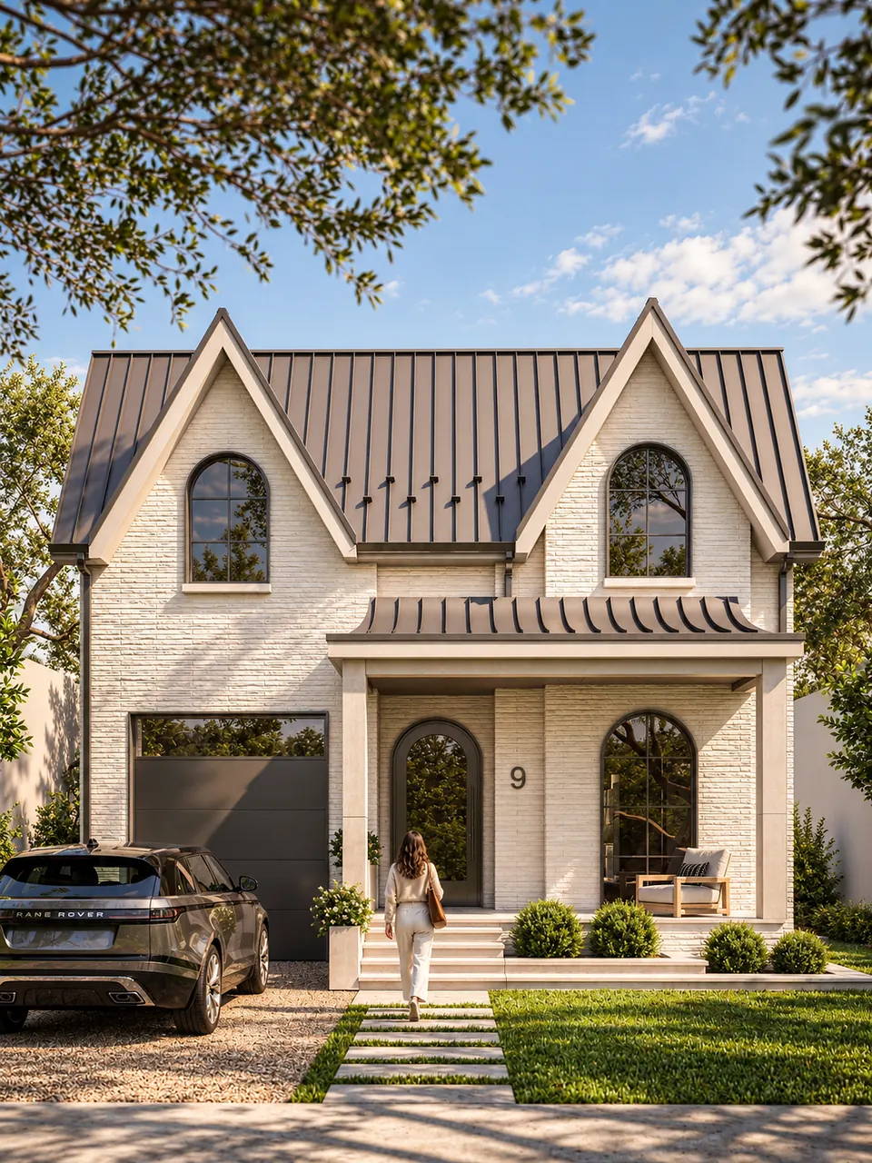Gabled cottage in pale render