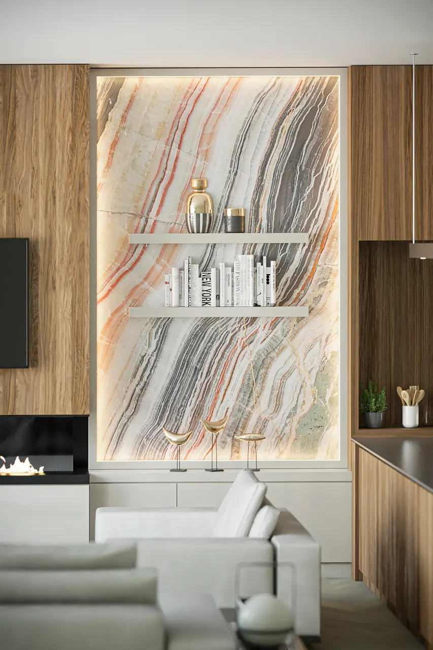 Backlit onyx feature wall