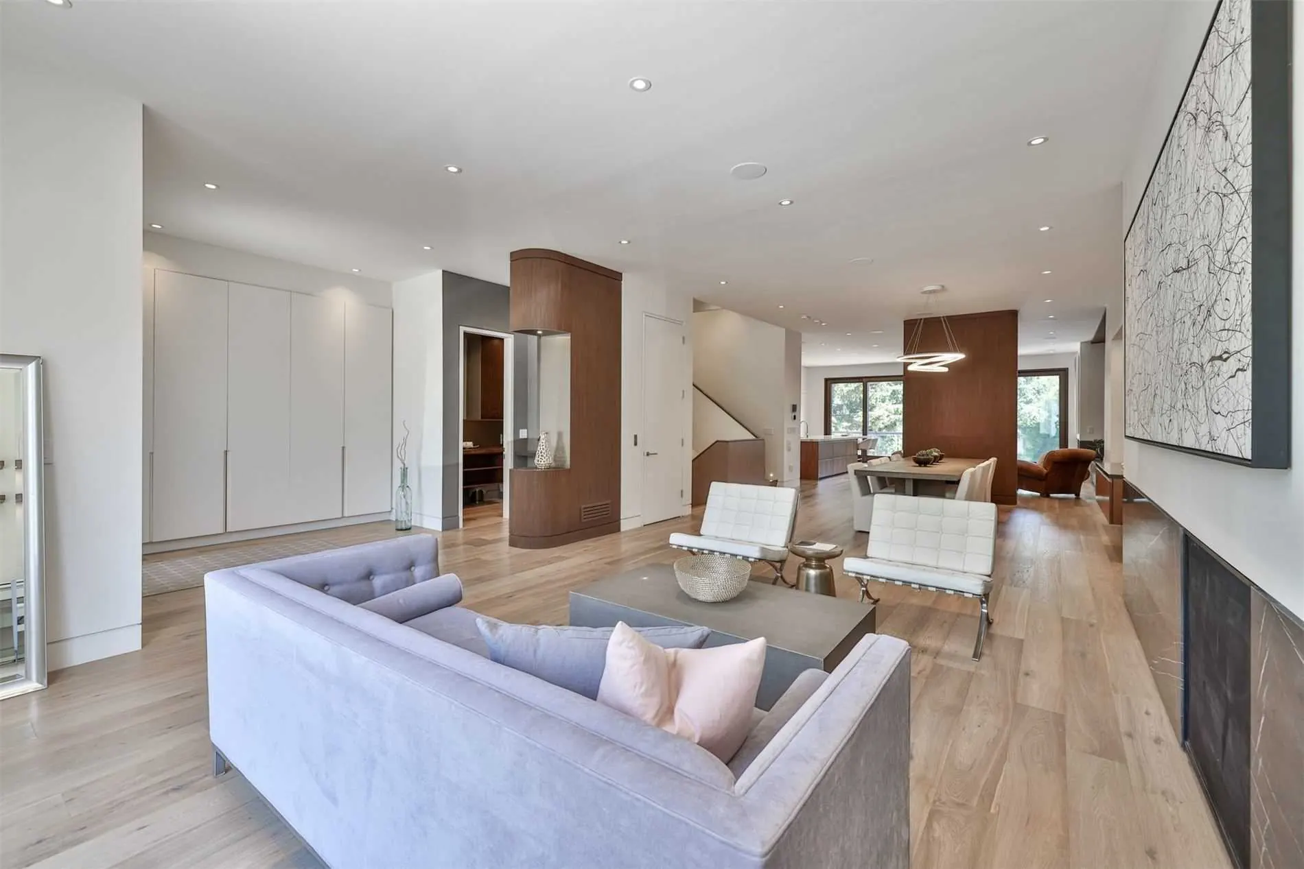 Open living room with a stair beyond