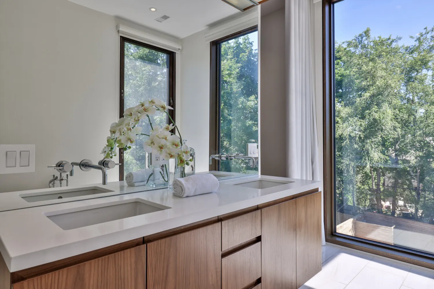 Vanity set into a window bay
