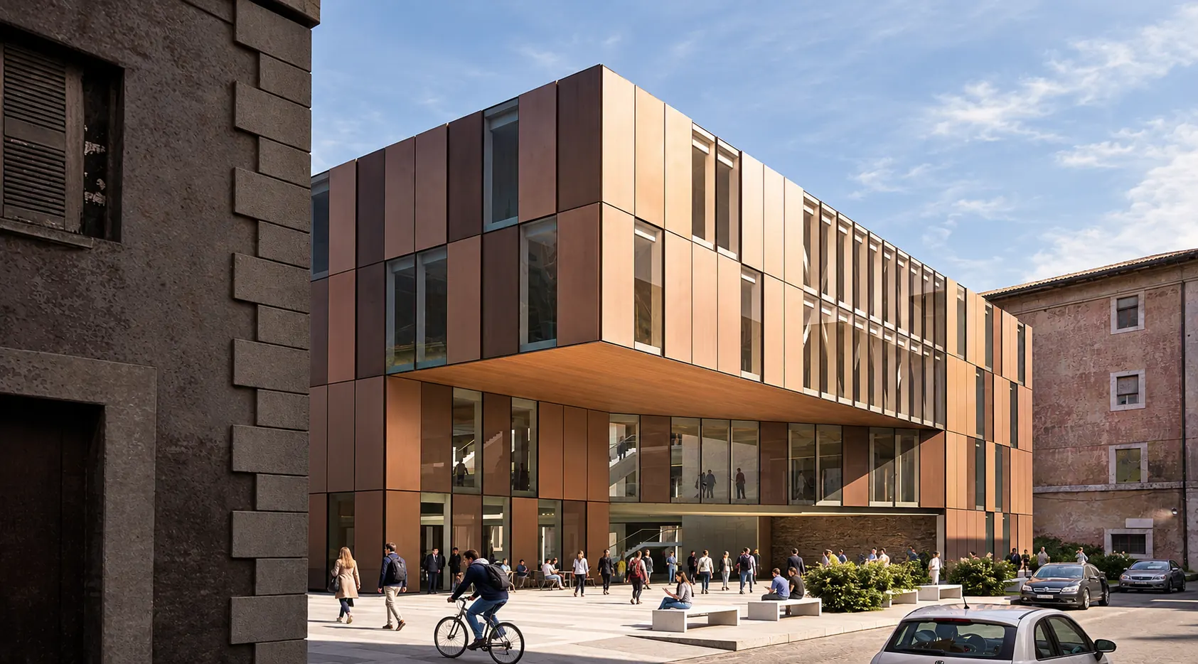 Mid-rise building around a courtyard
