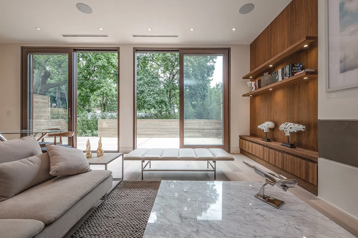 Walnut media wall and shelving