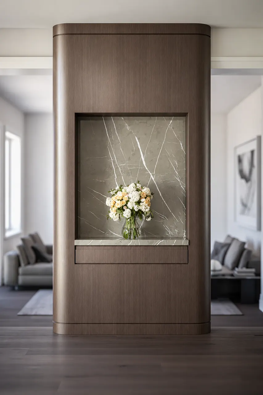 Wenge partition with a stone niche