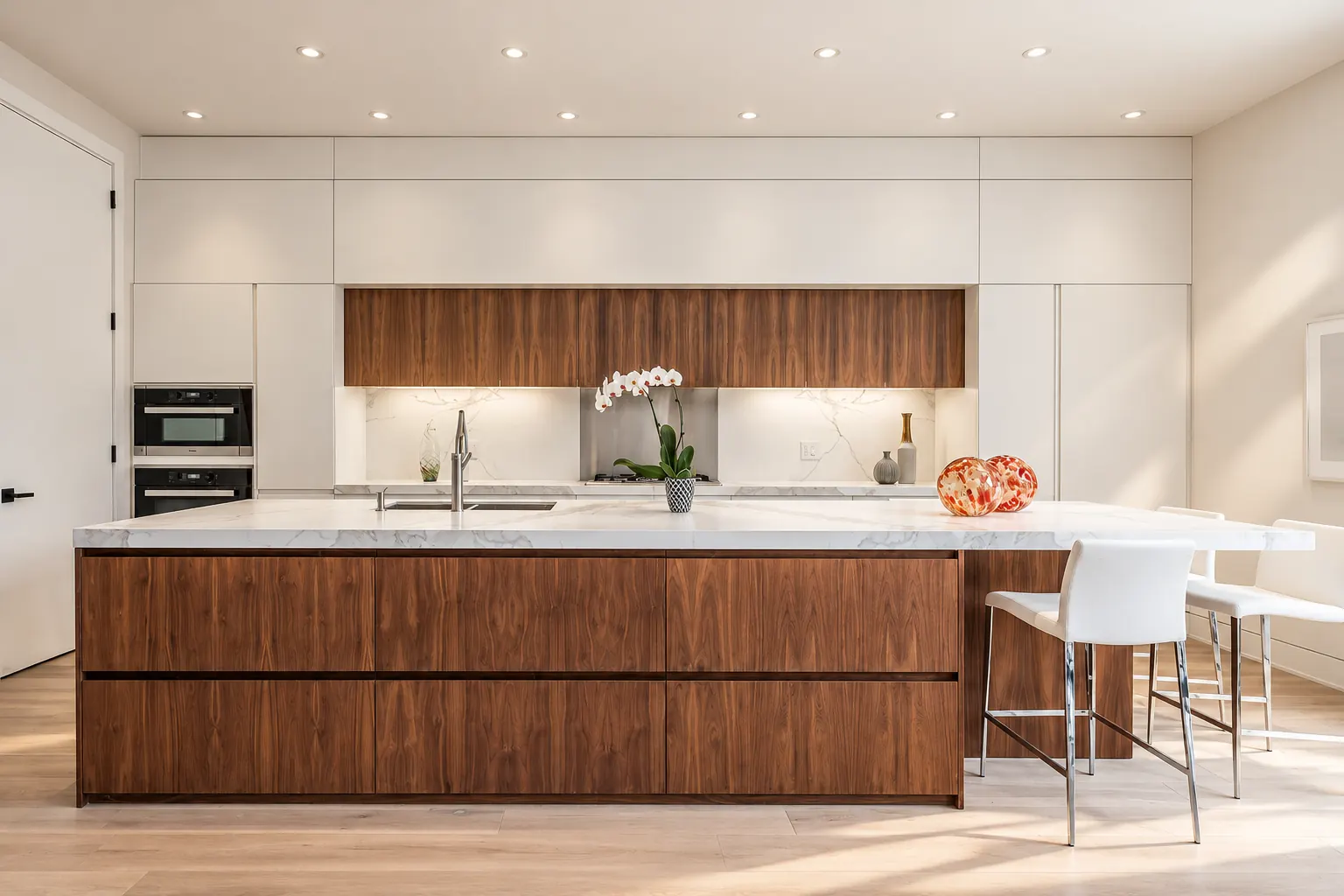 Kitchen in walnut and white